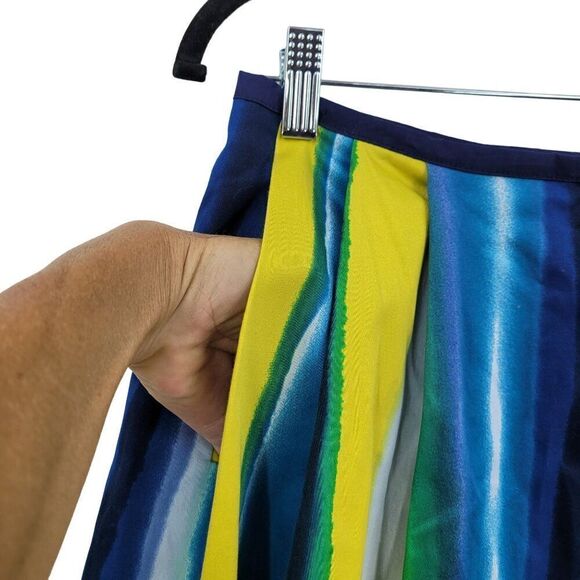 Handmade Skirt M Colorful Striped Pleated Aline Full Tea Length Pockets Vibrant - Picture 2 of 10